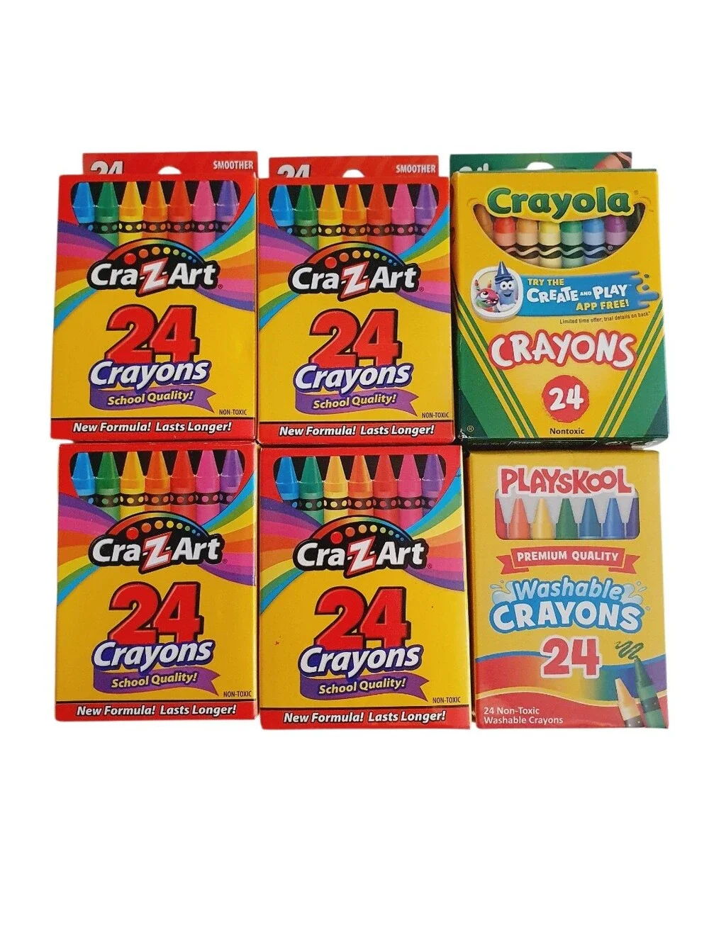 Crayola, Playschool & CraZArt 24 Count Assorted Color Crayons Lot of 6 Packs